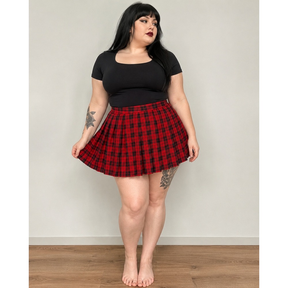 Hot Topic Plus 2 Red Black Plaid Pleated Mini Skirt Punk Goth Grunge 2X